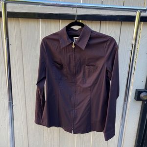 Vintage Anne Klein Two-Pocket, Zip-Up Blouse, Size 6, PLUM